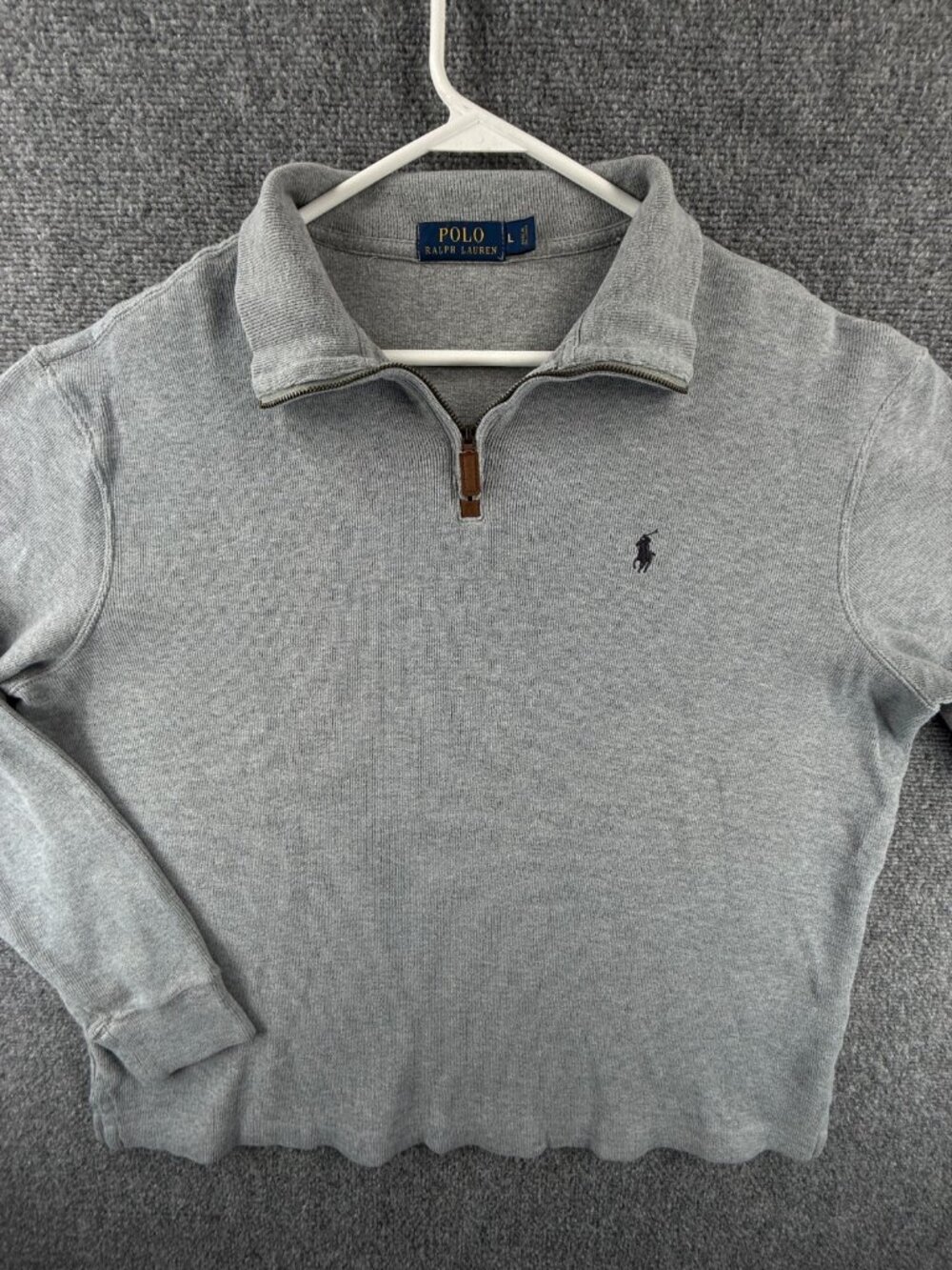 Polo Ralph Lauren Light Gray Pullover Cotton 1/4 Zip Sweater Men Large Knit Pony